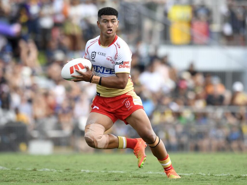 Isaiya Katoa in action during a Dolphins NRL training session at