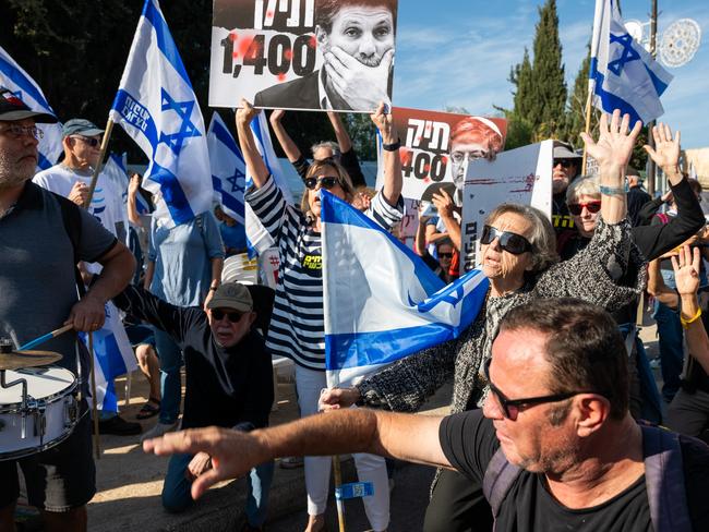 Protesters led by bereaved families, and families of hostages, rally against Prime Minister Benjamin Netanyahu. Picture: Getty Images