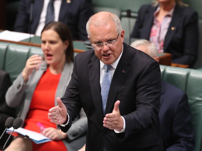 PM Scott Morrison during Question Time in the House of Representatives Chamber at Parliament House in Canberra. Picture Kym Smith