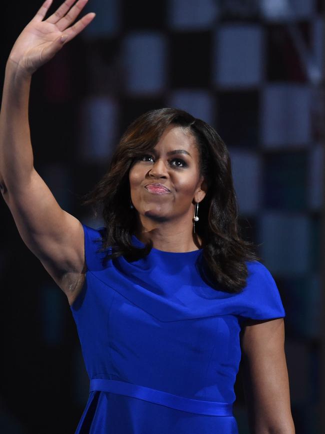 Michelle Obama’s chic blue frock spoke volumes at the DNC.