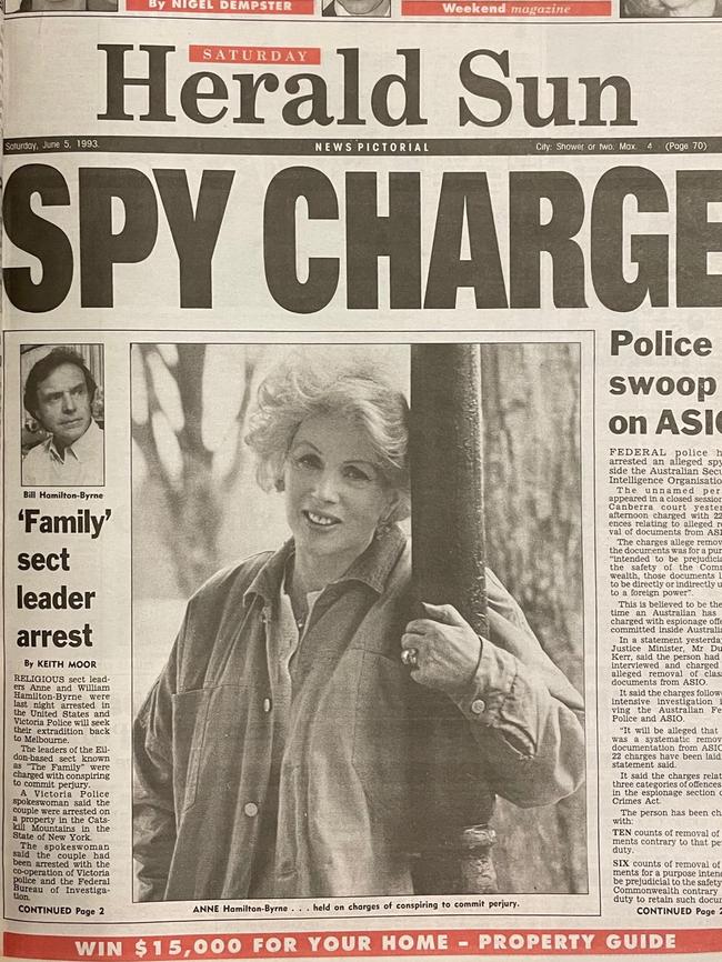 Front page of the Herald Sun on June 5, 1993, after cult leader Anne Hamilton-Byrne was arrested in the US.