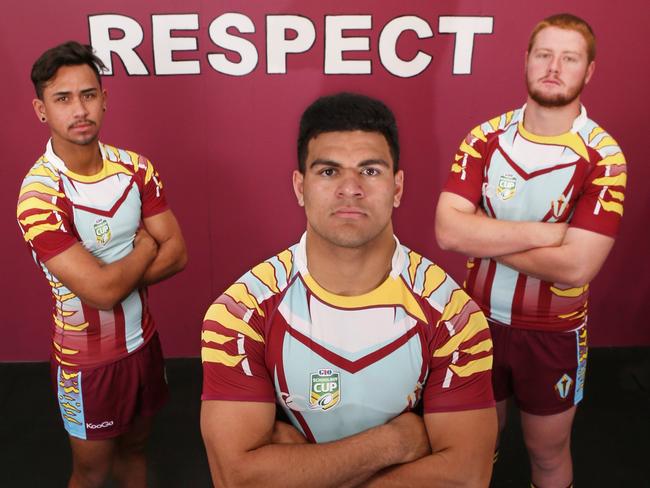 Some of the Keebra Park team for the GIO Cup national final hoping to earn some respect. . Left to right they are Paul Karaitiana, David Fifita and Geordie Brand. Picture Glenn Hampson