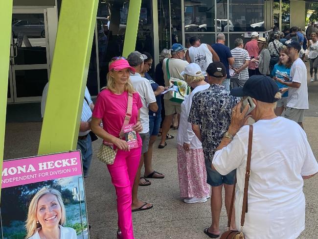 Voters at the Lawson Street pre-poll centre in Southport as voting started in the Gold Coast City Council 2024 election.