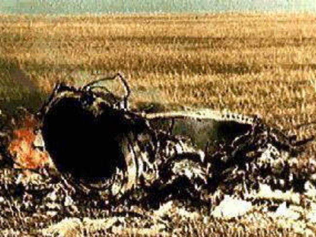 The burning remains of the Soviet Soyuz 1 spacecraft on April, 1967.