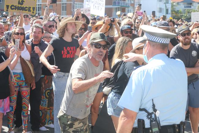 People in the Tweed are protesting the border restrictions. 22 August 2021 Coolangatta Picture by Richard Gosling