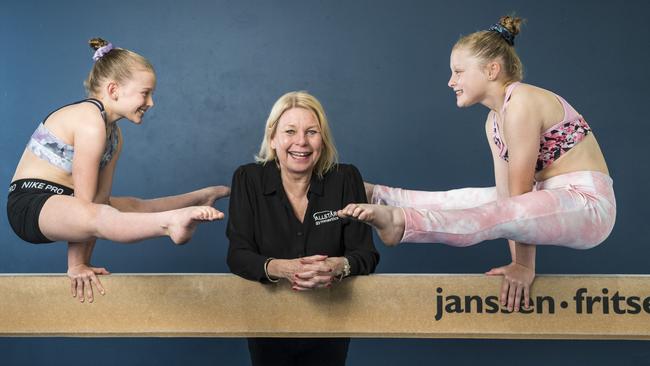 Allstars gymnastics owner Vicki Flamsteed with Sophie Chester (left) and Lilly Killgour, Wednesday, July 28, 2021. Picture: Kevin Farmer