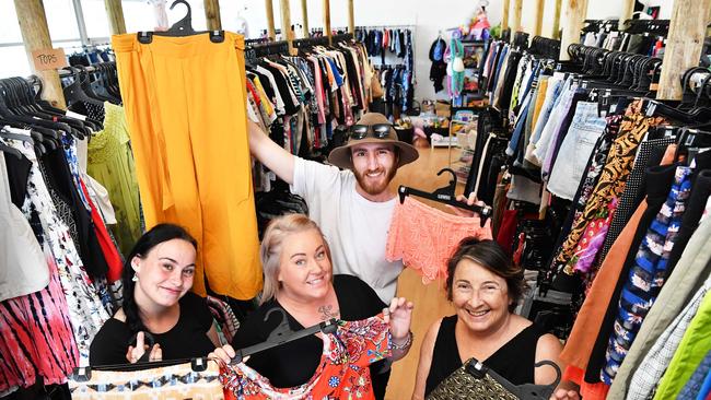 CAYAC Op Shop opens a new charity store at Bokarina with fundraising going to homelessness. Pictured staff members, Tia Warren, Ashley Smith, Jesse Barnes and Karen Day. Picture: Patrick Woods