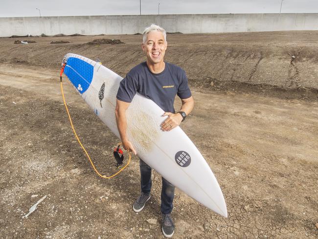 Founder Andrew Ross during construction of the Urbnsurf park in Tullamarine. Picture: Rob Leeson.