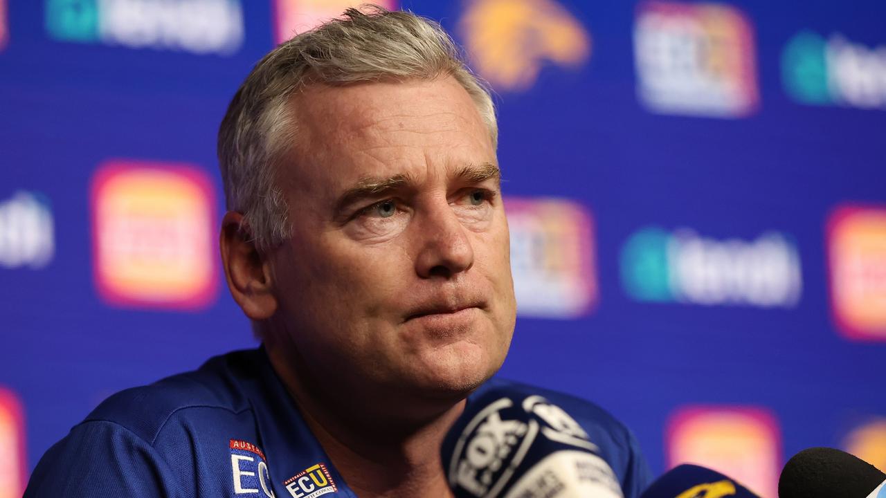 PERTH, AUSTRALIA – JULY 14: West Coast Eagles AFL head coach Adam Simpson speaks to the media during a press conference at Mineral Resources Park on July 14, 2022 in Perth, Australia. (Photo by Paul Kane/Getty Images)