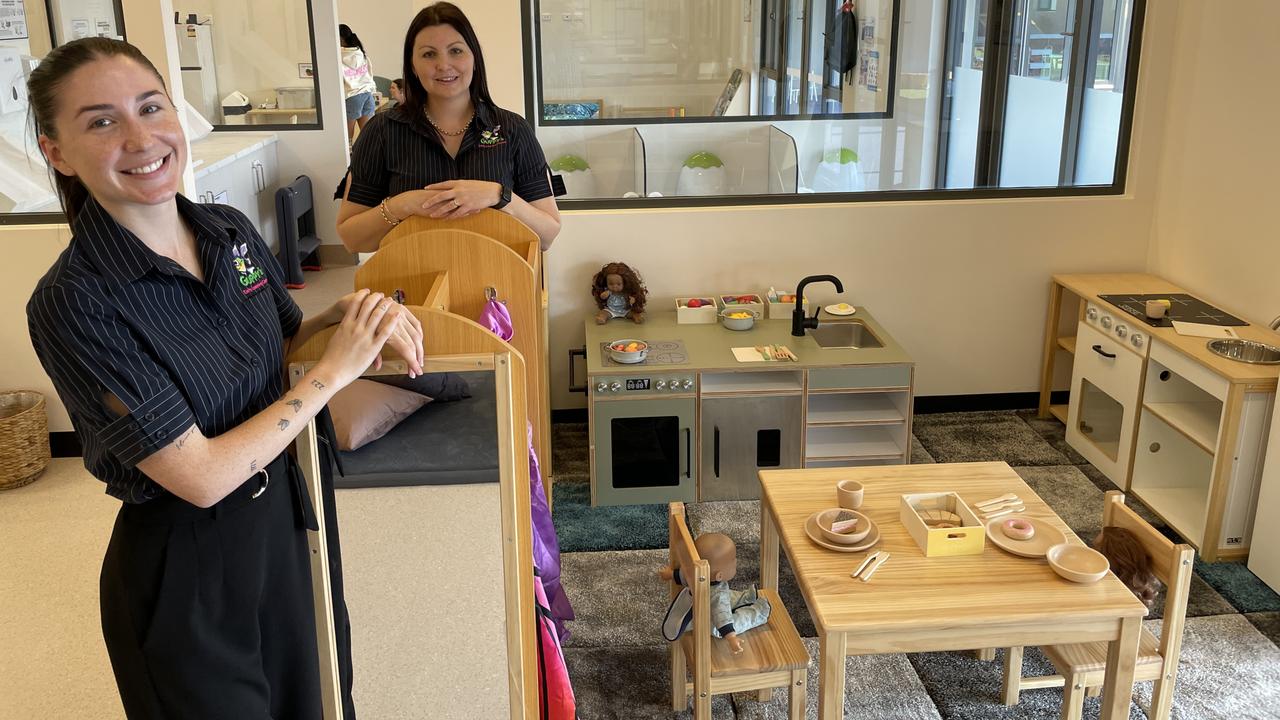 Guppy’s Early Learning Centre Thuringowa assistant director Madi Conrad and supervisor Larissa Wilson show off the newly opened childcare centre. Picture: Leighton Smith.