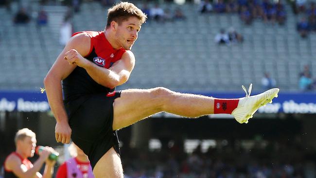 Jesse Hogan kicks at goal. Picture: Michael Klein