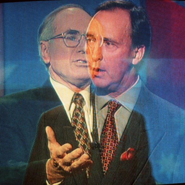 Opposition leader John Howard with PM Paul Keating on 60 Minutes great debate during 1996 Federal Election campaign