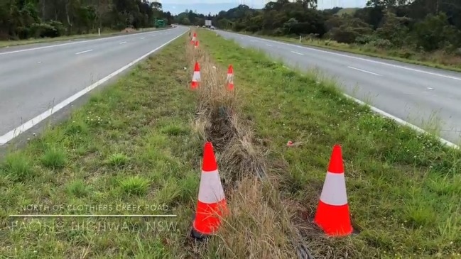 Fatal motorcycle crash site at M1 near Chinderah