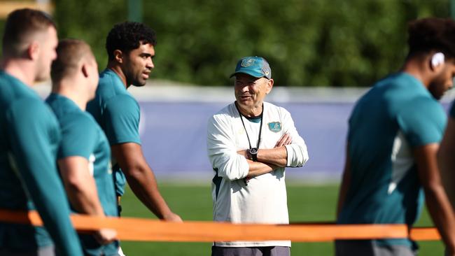 Eddie Jones oversees a Wallabies training session in Saint-Etienne ahead of their World Cup clash against Portugal Picture: Getty Images