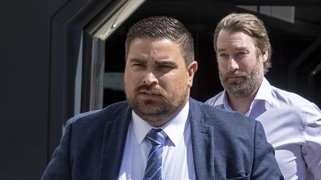 Lawyer Rowan King leaves Toowoomba Cour tHouse. A high-profile man has been charged with two counts of rape relating to an incident in October 2021. Picture: NewsWire / Sarah Marshall