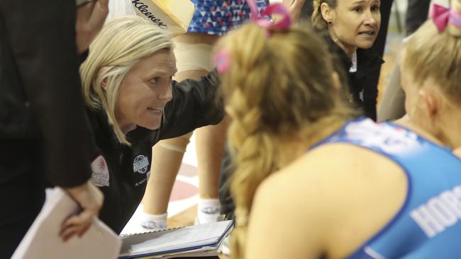 Contax coach Leanne Eichler during a quarter-time break at the 2019 Premier League grand final. Picture: AAP/ Dean Martin