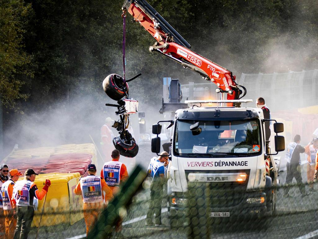 Track marshals look on following a serious accident involving several drivers during a Formula 2 race in Spa, Belgium, on August 31, 2019. Picture: ANP/AFP