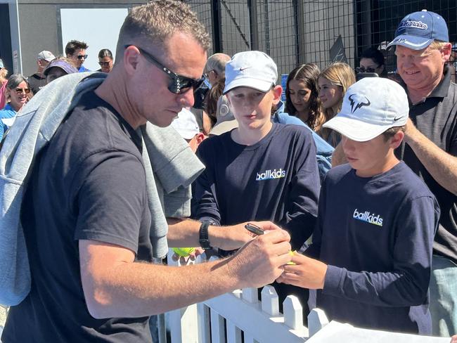 Lleyton Hewitt signs autographs at the Launceston International on Sunday. Picture: Jon Tuxworth