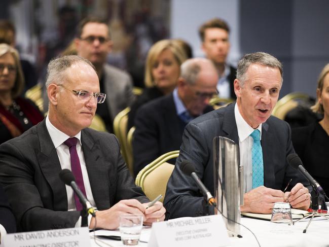 News Corp Australia Executive Charman Michael Miller and Director of Corporate Affairs Campbell Reid at the Press Freedom Hearing at Castlereagh Boutique Hotel, Sydney. Picture: Dylan Robinson