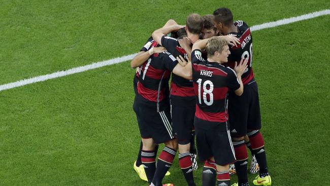 German players celebrates after Sami Khedira scored his side's fifth goal.