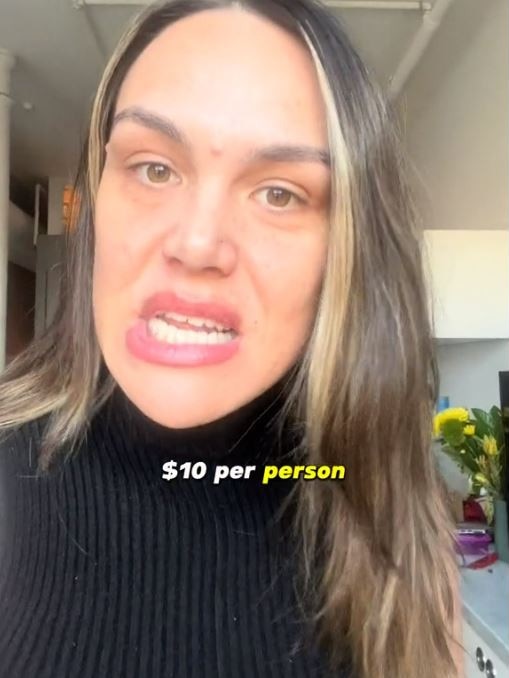 Jules Rangiheuea said she had been slapped with a $10 fee per head at Sydney restaurants. Picture: TikTok