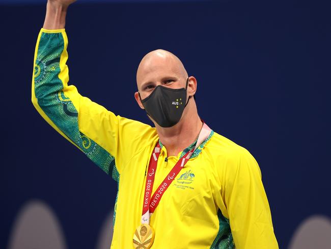 Rowan Crothers of Team Australia celebrates won gold medal in the Men's 50m Freestyle - S10 heat. Picture: Getty Images