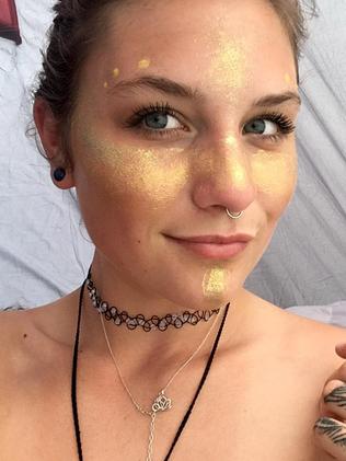 Madeline, 20, was involved in a violent incident at a NZ festival after she was groped. She’s now organising a protest with her friend Jolene (who designed the glitter outfit) about consent. Picture: Caters News Agency