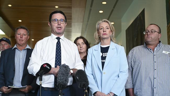 Leader of The Nationals David Littleproud and Senator Bridget McKenzie hold a press conference about the Keep the Sheep movement at Parliament House in Canberra. Picture: Martin Ollman