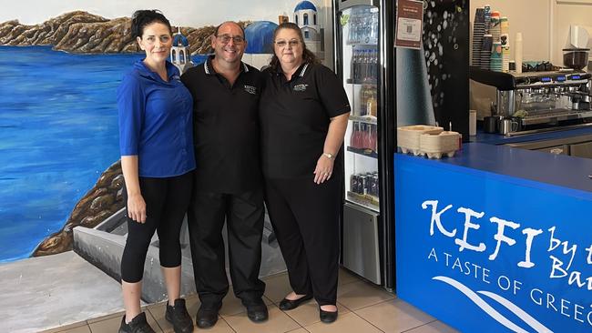 Kefi by the Bay team member Jacynta Muller with cafe owners Paris and Michelle Petrou.