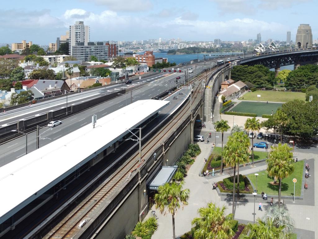 An aerial view of the new cyclepath that will extend for 200m onto the Bridge. Picture: Aspect Studios