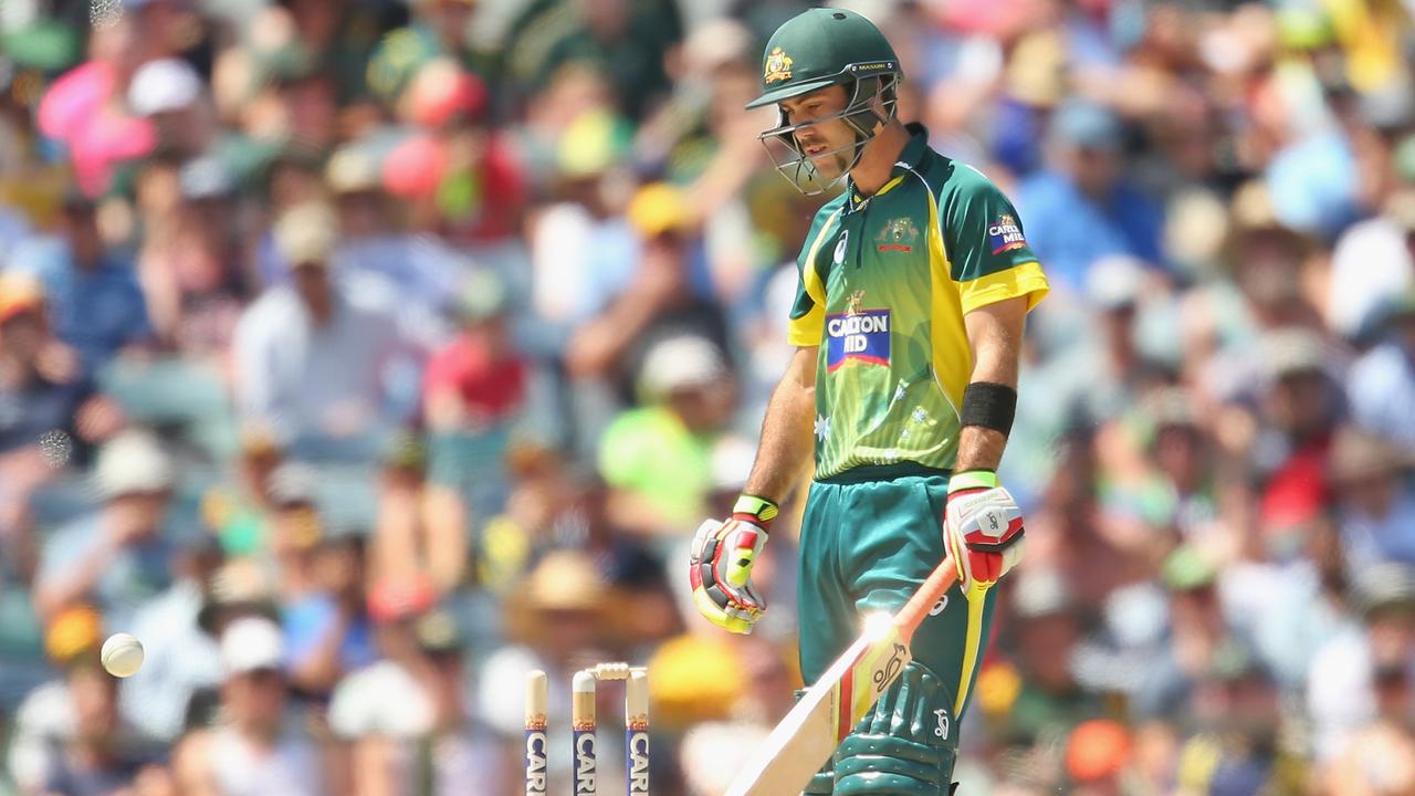 PERTH, AUSTRALIA - NOVEMBER 16: Glenn Maxwell of Australia looks on after being dismissed bowled by Morne Morkel of South Africa during the One Day International match between Australia and South Africa at WACA on November 16, 2014 in Perth, Australia. (Photo by Scott Barbour/Getty Images)