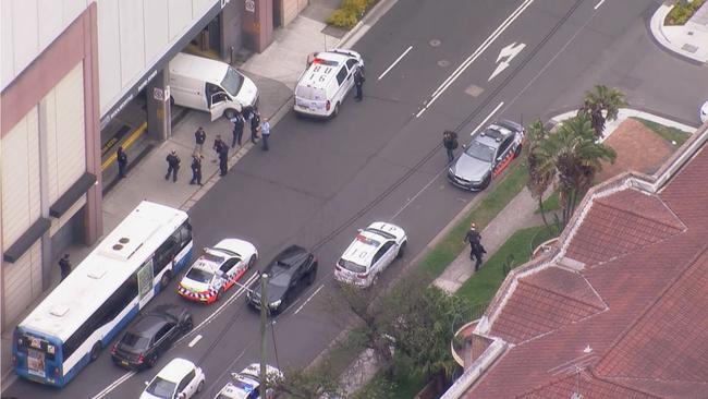 A man was arrested in a Westfield carpark in Sydney’s Inner West following a police pursuit from Campbelltown. Picture: NineNews