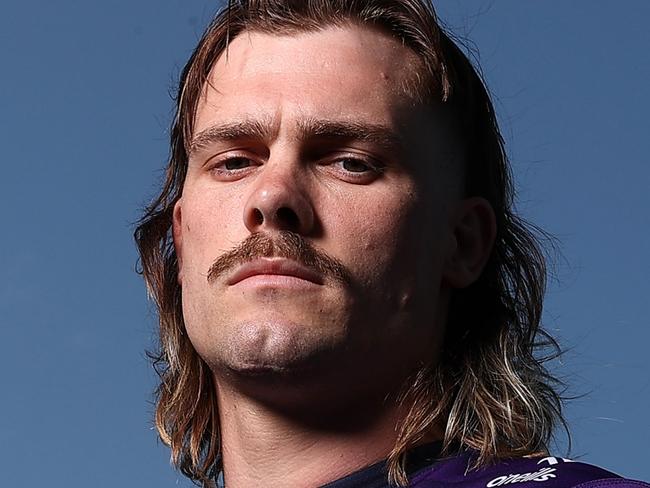 SYDNEY, AUSTRALIA - OCTOBER 03:  Ryan Papenhuyzen of the Storm poses during NRL official Grand Final press conference at Overseas Passenger Terminal, on October 03, 2024, in Sydney, Australia. (Photo by Brendon Thorne/Getty Images)