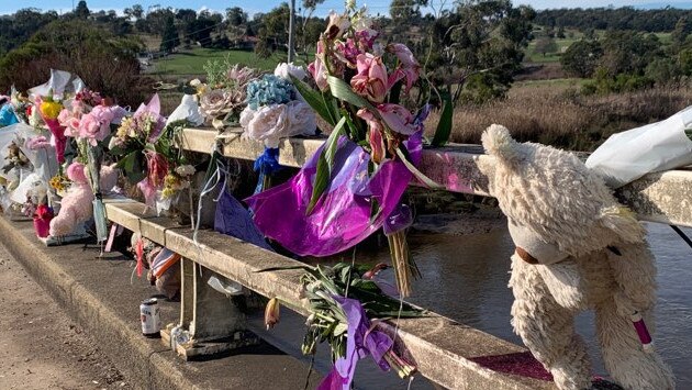 Tributes left at Launceston's Henry St bridge, the site of the last-known sighting of allegedly murdered teenager Shyanne-Lee Tatnell. Picture: Jon Tuxworth