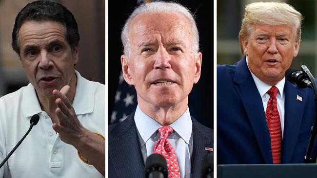 New York governor Andrew Cuomo; Democratic presidential hopeful Joe Biden; US President Donald Trump.