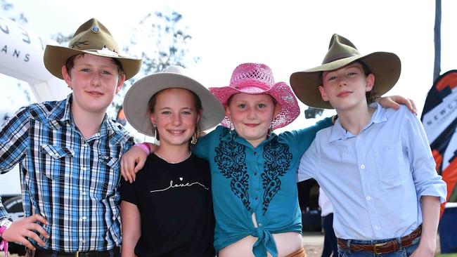 Jamie Sargeantson, Charlotte Turner, Lottie and Harry Sargeantson at the Gympie Muster. Picture: Patrick Woods.