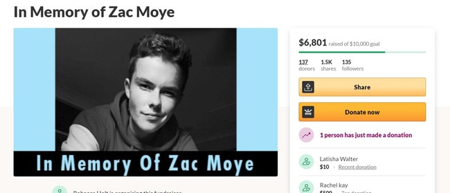 Zac Moye’s GoFundMe has now raised over $6800.