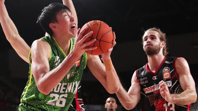 Zhou Qi tried his hardest, but the Hawks were too good. Picture: Getty Images