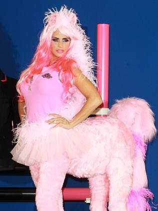 Katie Price dresses as a pink unicorn.