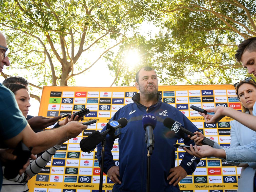 Nothing but sunshine as Wallabies coach Michael Cheika speaks to media. Picture: AAP