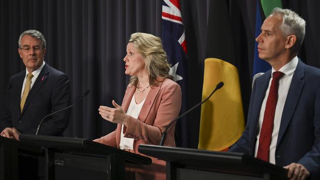 Attorney-General Mark Dreyfus, Minister for Home Affairs Clare O'Neil and Immigration Minister Andrew Giles on Wednesday. Picture: NCA NewsWire / Martin Ollman