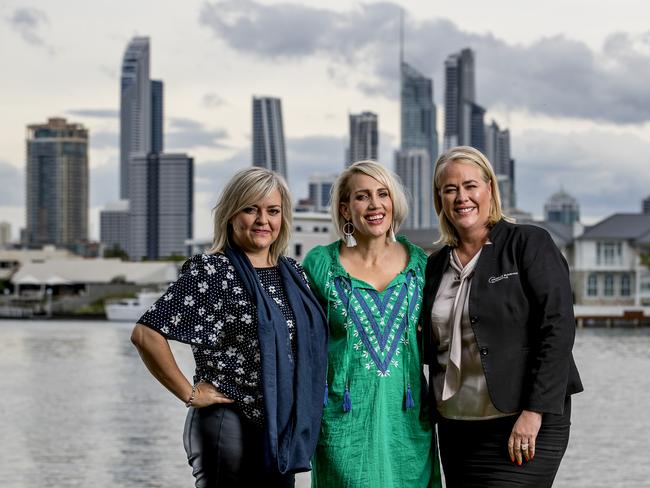 ### ON HOLD ###Gold Coast Bulletin Women of the Year campaign. Gold Coast identities,  Nicolle Edwards, Emily Jade O'Keefe and  Rebecca Frizelle  against the Gold Coast skyline.  Picture: Jerad Williams