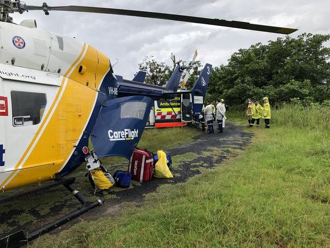 A woman, 22, was flown to hospital after a crash on Woy Woy Rd at Woy Woy Bay. Picture: CareFlight