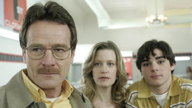 In TV hit Breaking Bad Bryan Cranston (left) gets involved in cooking meth to provide for his TV wife Skyler son Walter White Jr