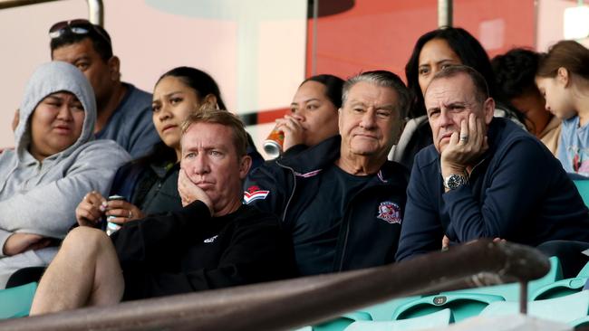 Roosters coach Trent Robinson and boss Nick Politis in the stands. Picture: Damian Shaw