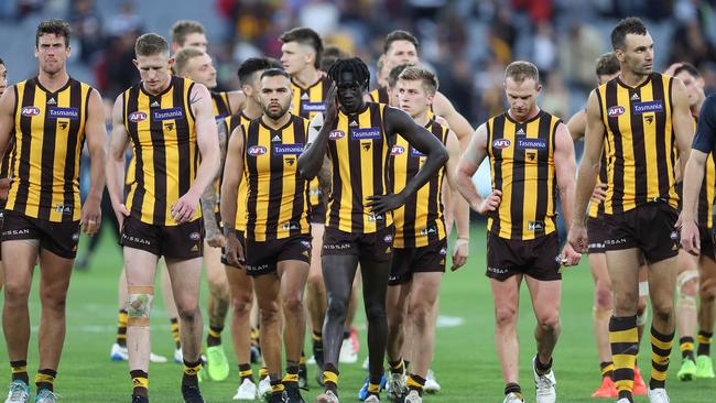 It was a hard loss to swallow for the Hawks, who were gallant in defeat. Picture: Michael Klein