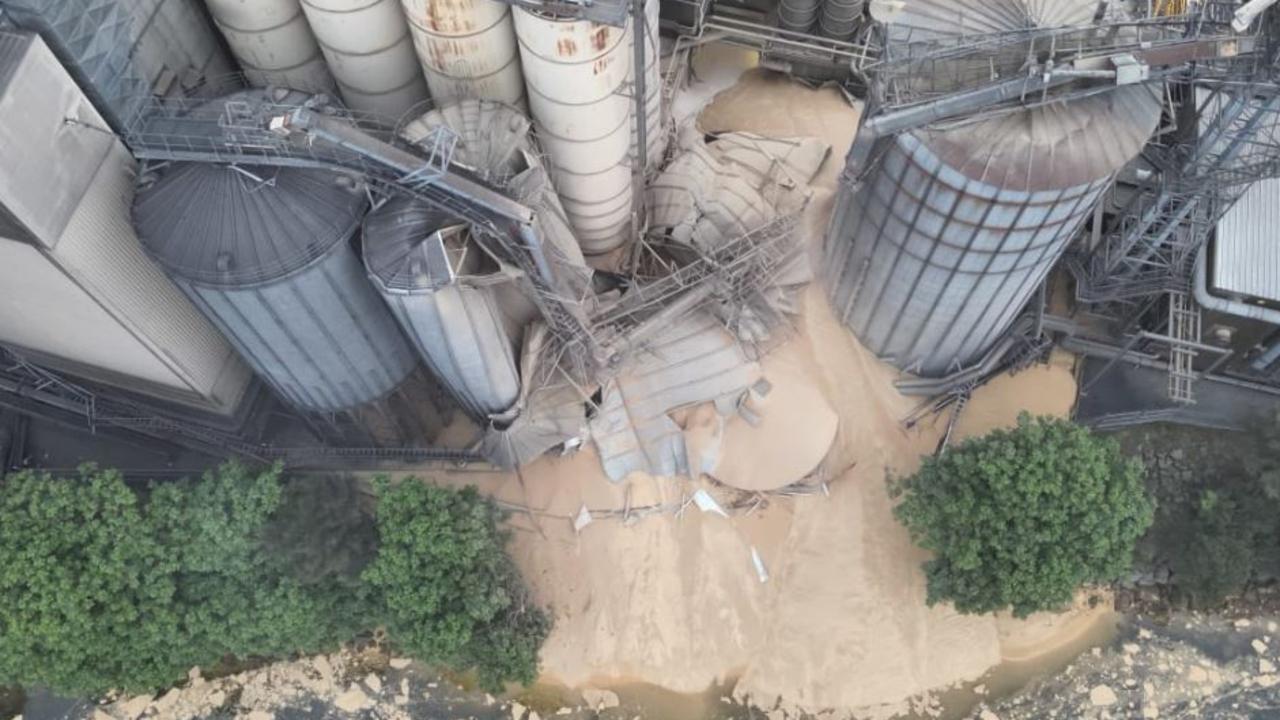 The silos collapsed at 10.30pm. Picture: Fire and Rescue