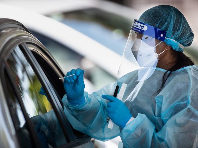 People being tested at the Heffron Park drive-through COVID test centre in Maroubra. Picture: Julian Andrews