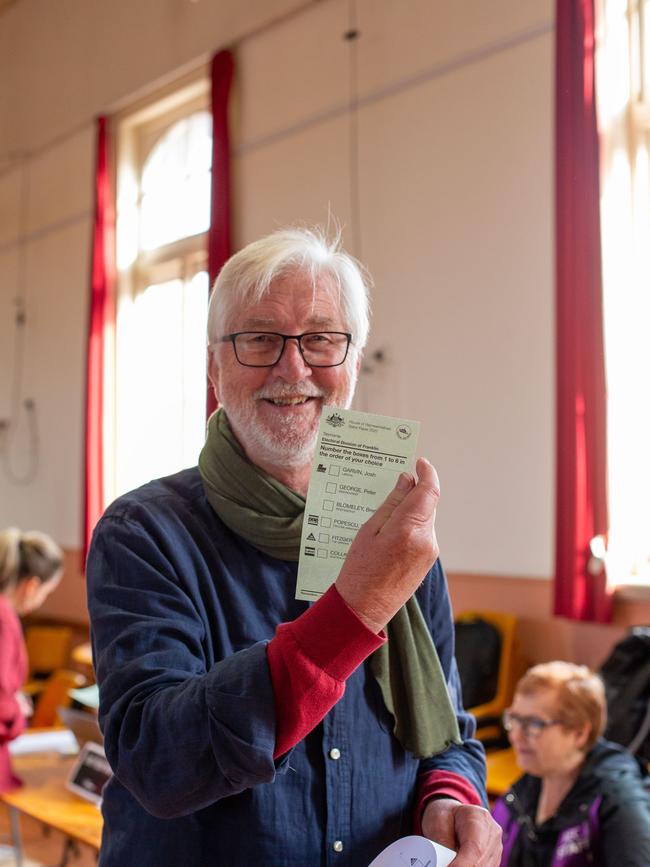 Independent candidate for Franklin Peter George voting at Cygnet Town Hall at federal election 2025. Picture: Supplied