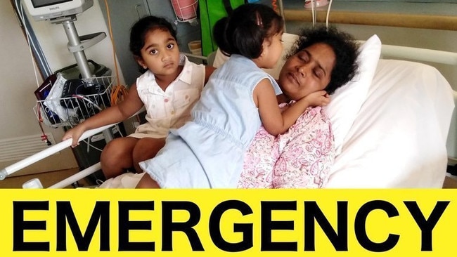 Biloela mother Priya, with her daughters Kopika, 4, and Tharunicaa, 3, has been discharged from hospital and returned to detention on Christmas Island. Friends are urging locals to call the government and complain. Photo: Change.org